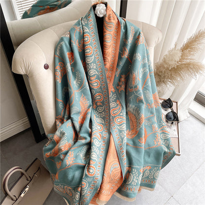 Women's Version Retro Ethnic Style Blue Bird Winter High-grade Scarfs