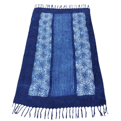 Women's White Porcelain Small Fresh Tassel Printed Cotton Scarfs