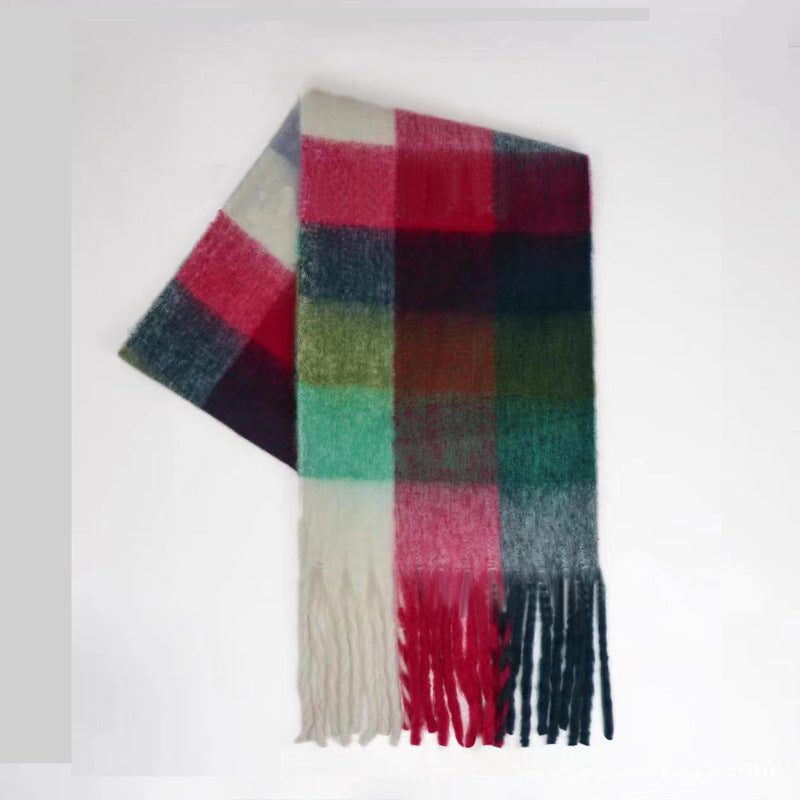 Warm Rainbow Plaid Long Soft Glutinous Scarfs