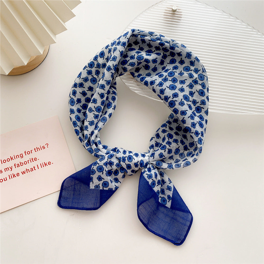 Women's Cotton Linen Small Square Towel Autumn Summer Bandana Headband Scarfs