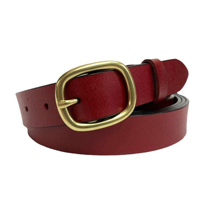 Women's Korean Style Cowhide Retro Oval Brass Buckle Wide Belts