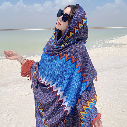 Women's Sunscreen Shawl Yunnan Grassland Travel Wear Silk Seaside Scarfs