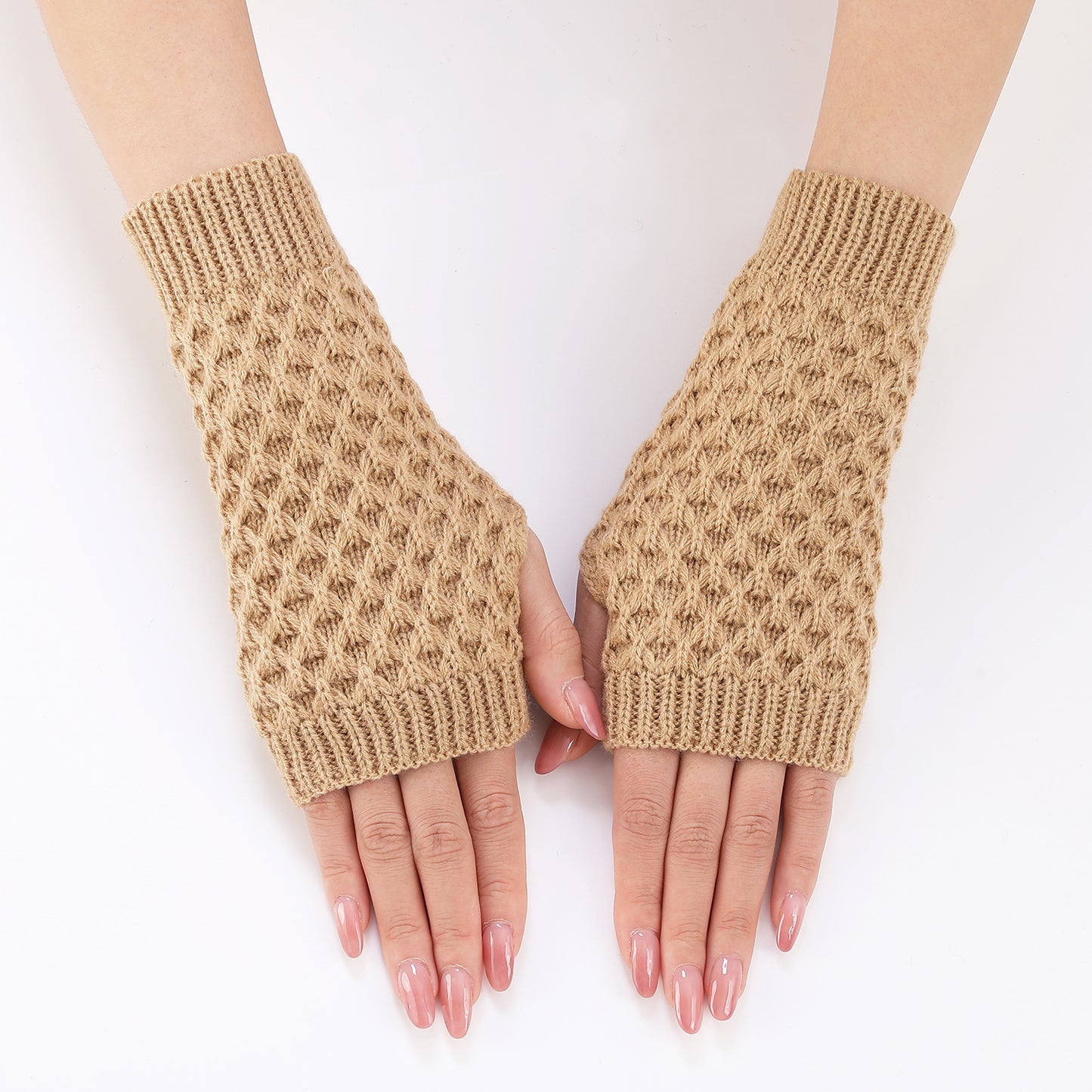 Women's Short Pineapple Flower Knitted Wool Oversleeve Warm Half Finger Gloves