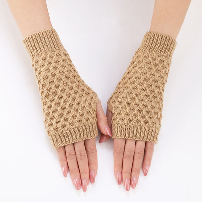 Women's Short Pineapple Flower Knitted Wool Oversleeve Warm Half Finger Gloves