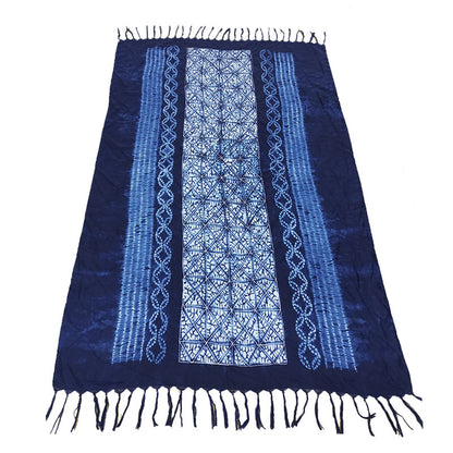 Women's White Porcelain Small Fresh Tassel Printed Cotton Scarfs