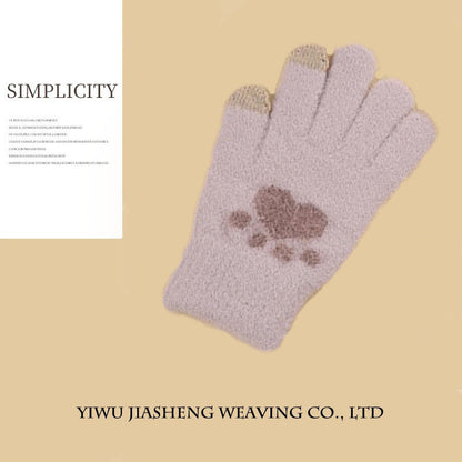 Women's Paw Knitted Cute Fleece-lined Thickened Touch Gloves