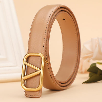 Women's Smooth Buckle Decorative Thin Bronze Live Belts