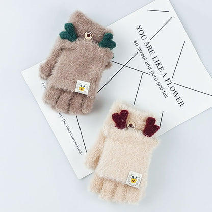 Flip Half Finger Cute Korean Warm Gloves