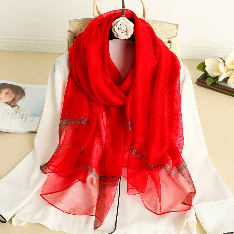 Women's Solid Color Fashionable Mulberry Silk Long Scarfs