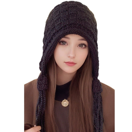 Women's Korean Minority Tassel Hand-knitted Slipover Woolen Hats & Caps