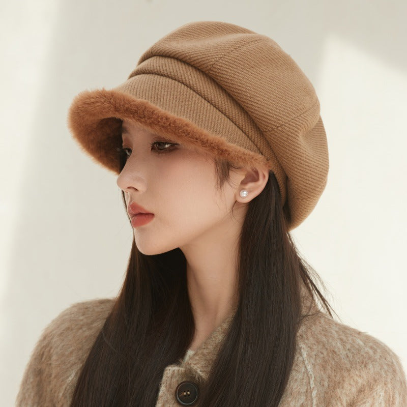 Women's High Sense Thickened Fleece Edge Octagonal Hats & Caps