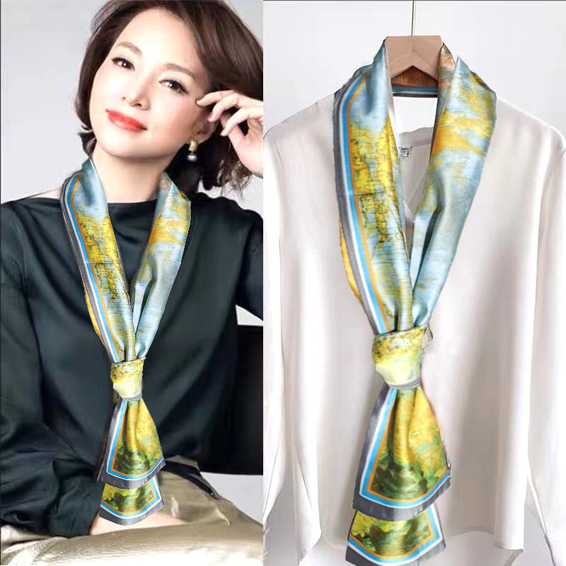 Women's Long Printed Two-color Decorative Ribbon Small Scarfs