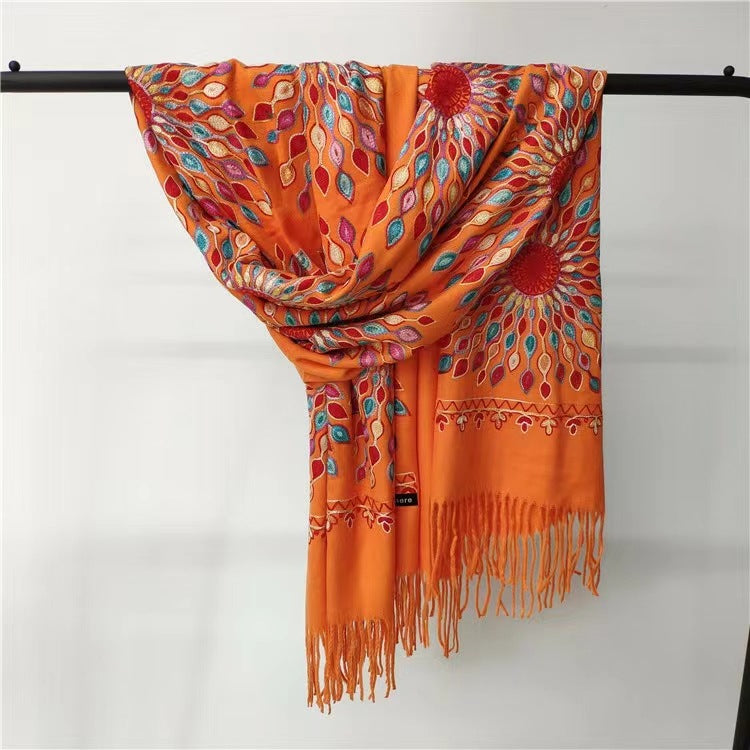 Women's Embroidered Ethnic Style Shawl Warm Tassel Scarfs