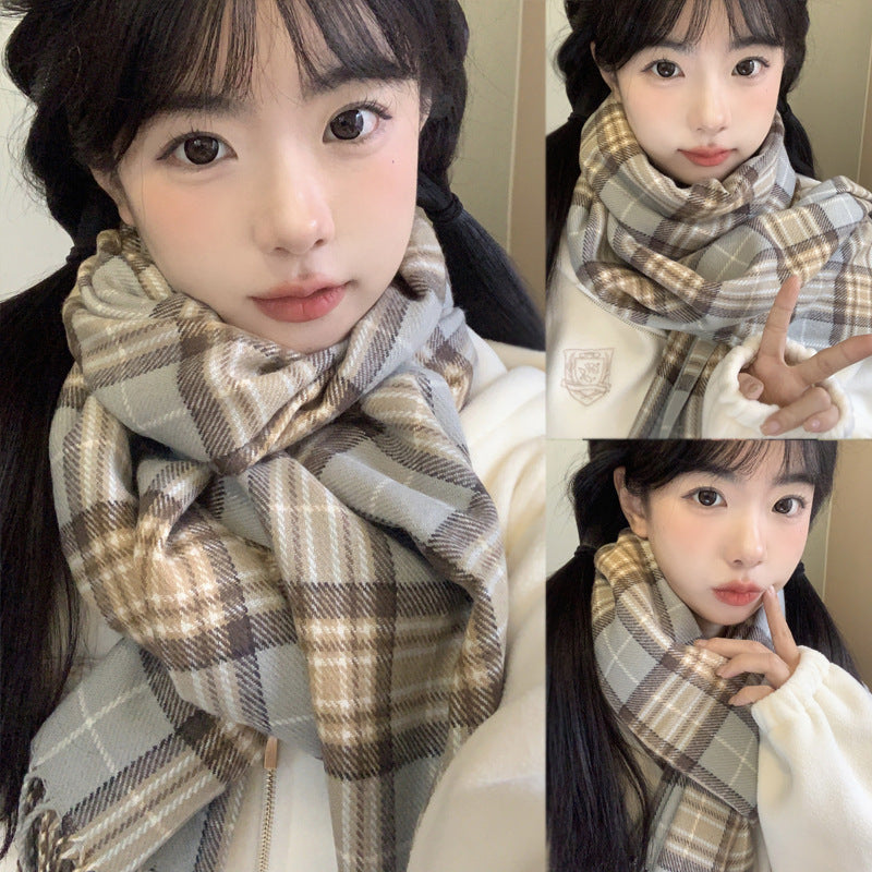 Women's Plaid Cashmere Shawl Korean Style Warm Scarfs