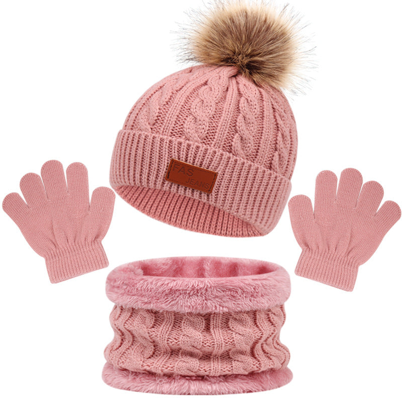 Children's Stylish Hat Three-piece Single Ball Kids' Headwear