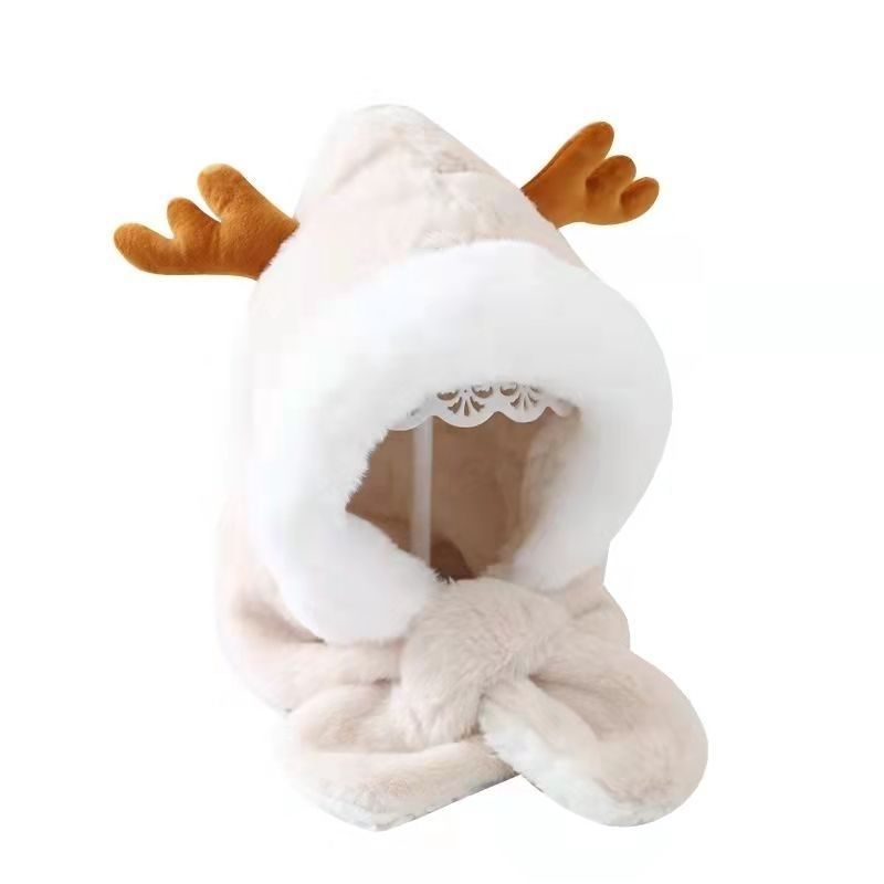 Children's Boys Thickened Warm Cute Antlers Windproof Kids' Headwear