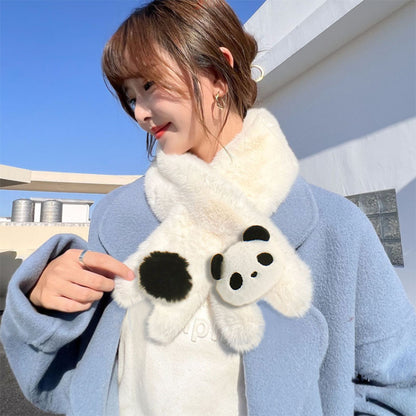 Women's Cute Stylish Versatile Solid Color Panda Plush Scarfs