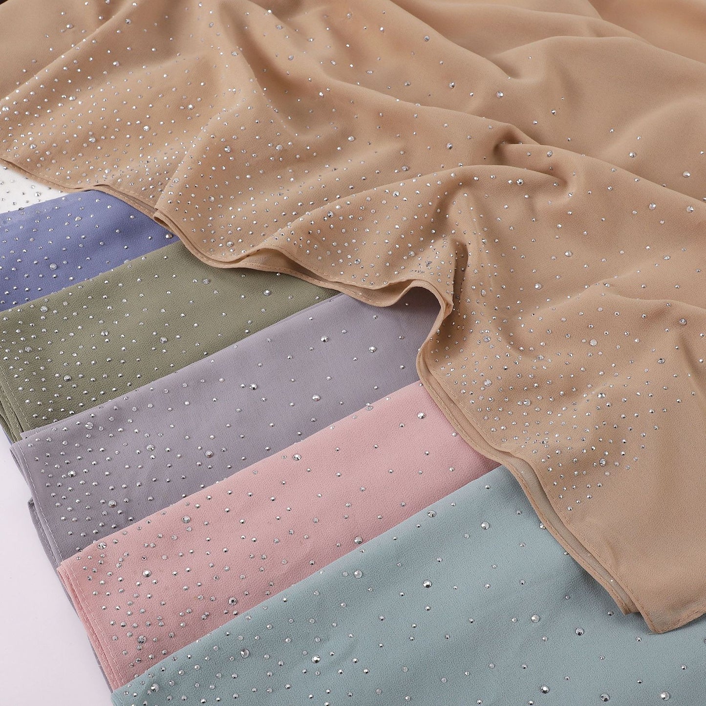 Irregular Starry Rhinestone Chiffon Hui Indonesian Scarfs