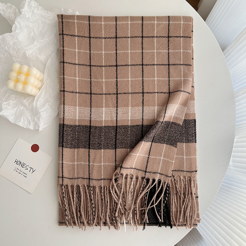 Women's Cashmere Thick Checks Warm Korean Style Scarfs