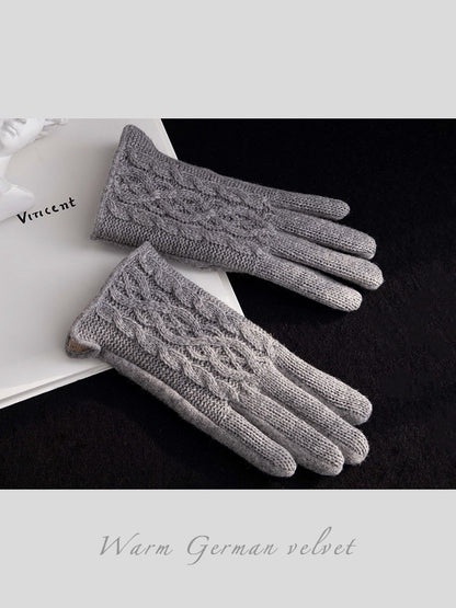 Women's Wool British Retro Twist Thickened Winter Gloves