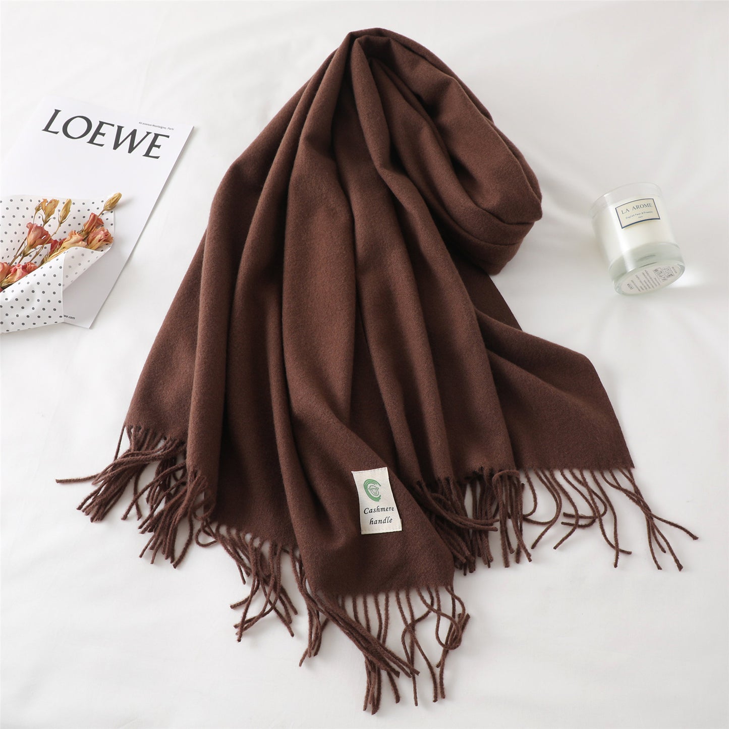 Women's For Keep Warm Color Monochrome Tassel Long Scarfs