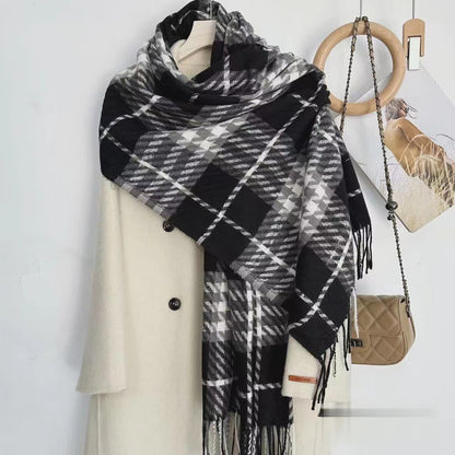 Winter Plaid Cashmere Warm Tassel Shawl Scarfs