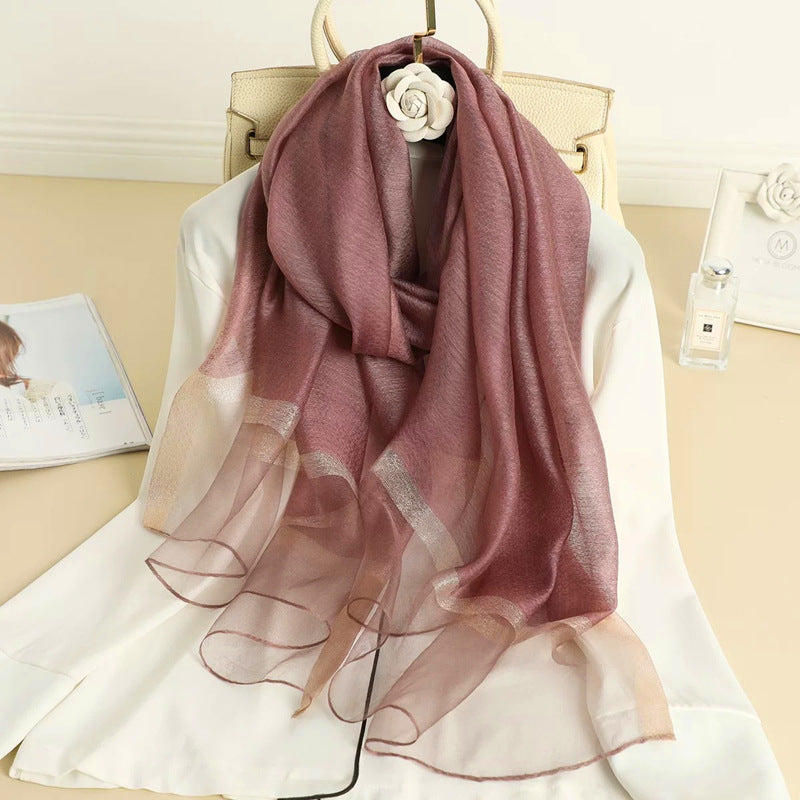 Women's Solid Color Fashionable Mulberry Silk Long Scarfs