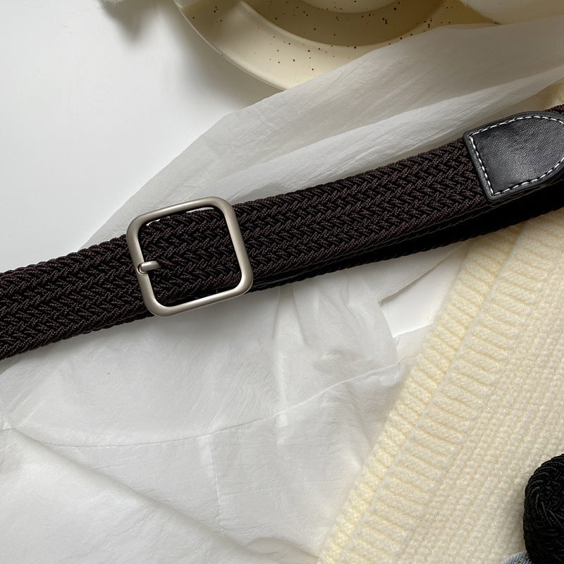 Elastic Woven Leather Female Korean Casual Belts