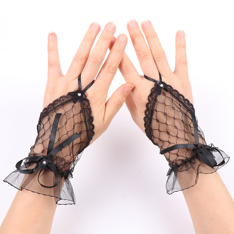 Bridal Wedding Halloween Lolita Black Mesh Gloves