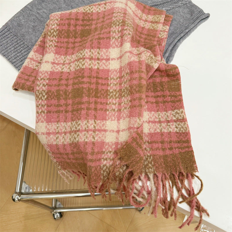 Women's Plaid For Winter Dry Rose Pink With High-grade Scarfs