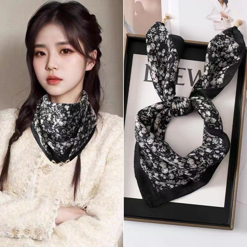 Women's Silk Square Magnetic Buckle Hidden Hook Scarfs