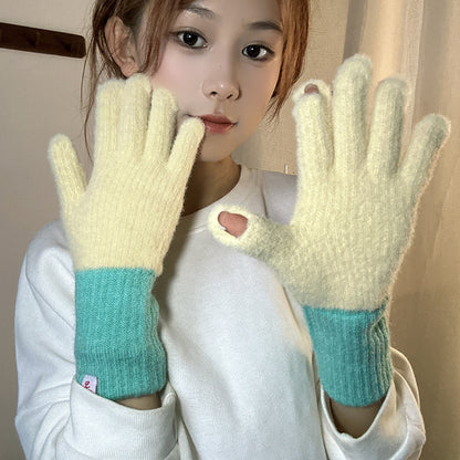 Cloud Cream Candy Color Contrast Patchwork Gloves