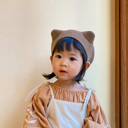 Western Style Beret Plus Lining Kitten Tail Cute Kids' Headwear