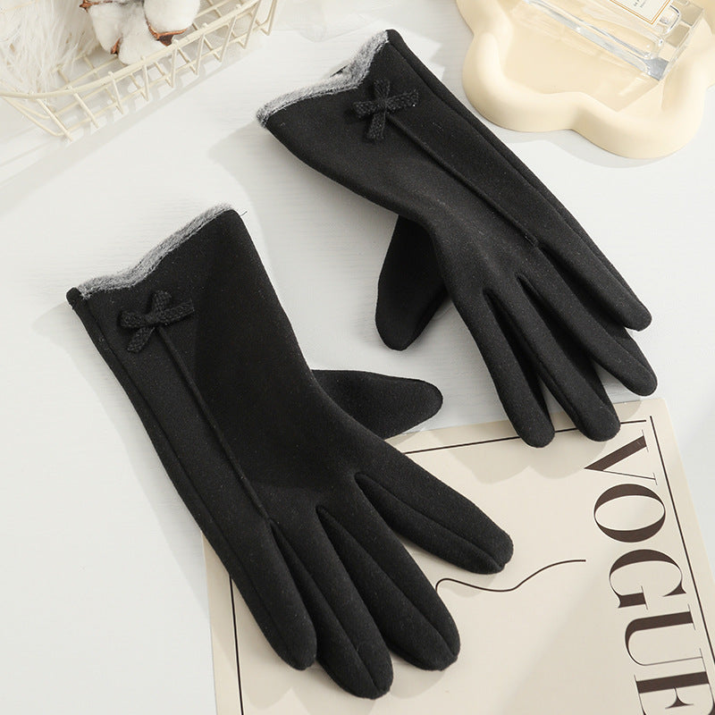 Women's Angora Fleece-lined Bow Outdoor Driving Cycling Sports Cute Gloves