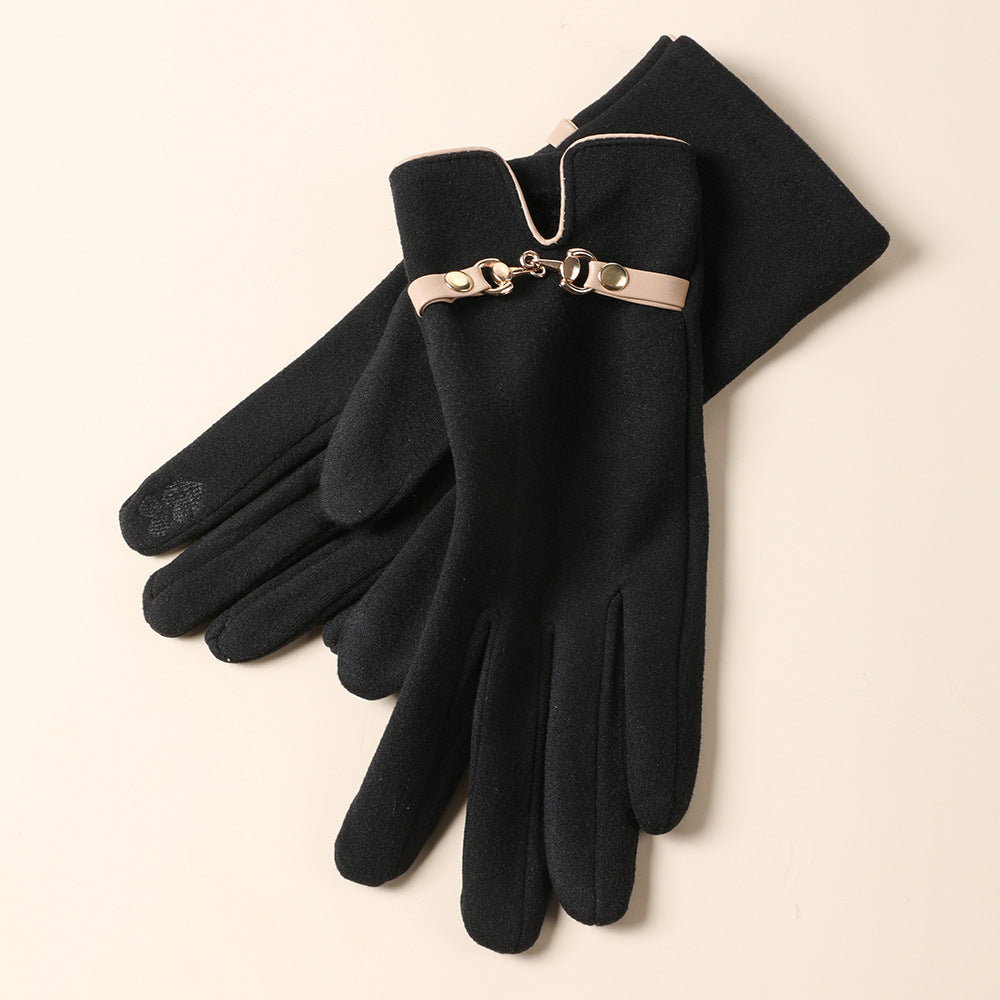 Women's Cute Bow Fleece-lined Thickened Driving Biking Gloves