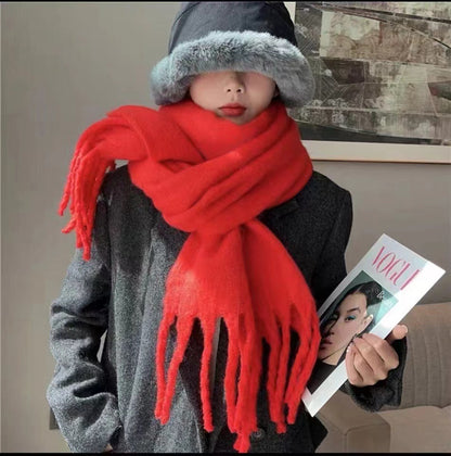 Women's Red Winter Plaid Korean Style Versatile Scarfs