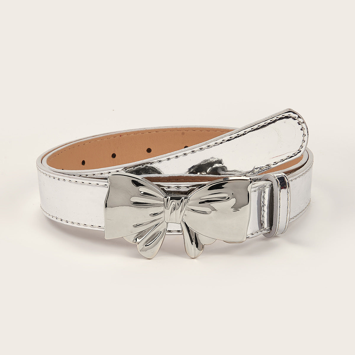 Women's Mirror Bow Buckle Versatile Simple Retro Belts