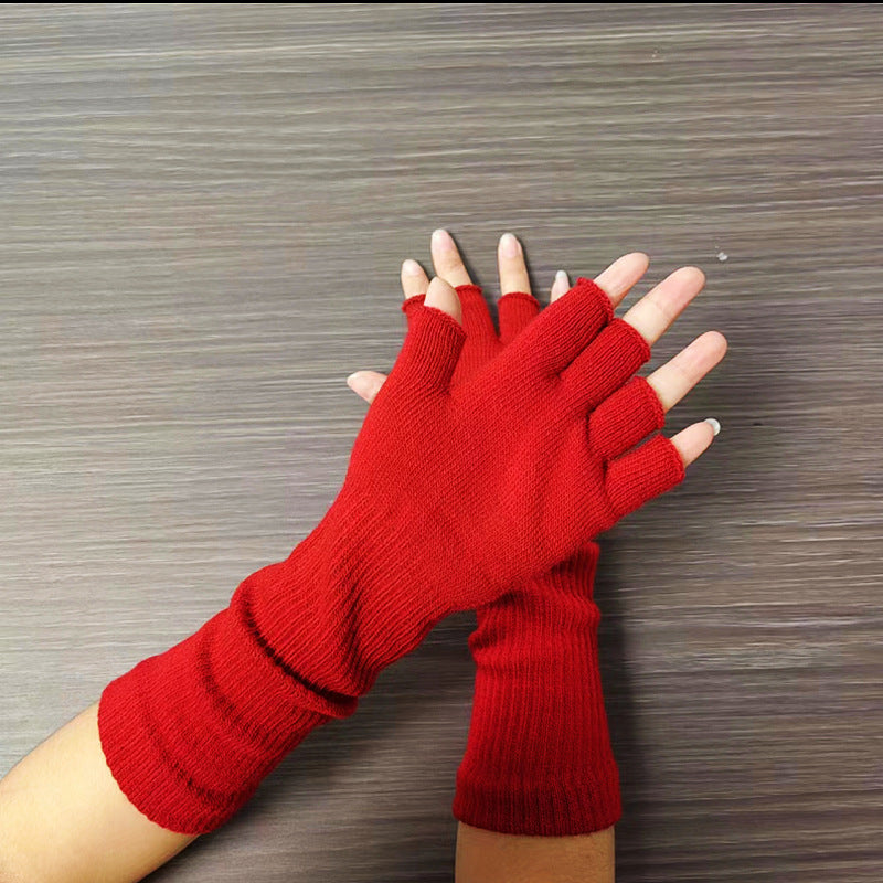 Solid Color Half Finger Writing Warm Open Gloves