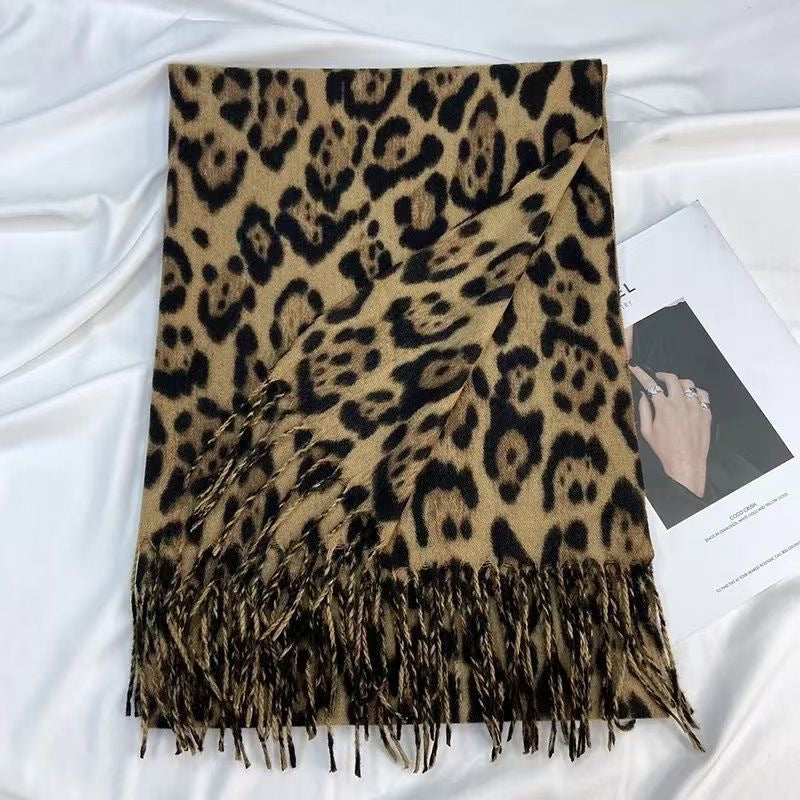 Leopard Print Thick Warm Korean Style Everyday Scarfs