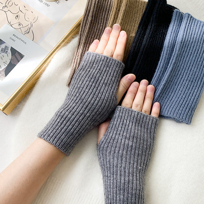 Women's Half-cut Winter Fingerless Cute Writing Korean Style Gloves