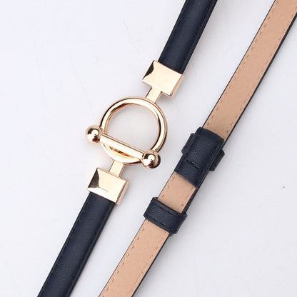 Women's Dark Leather Decoration Fashion Simple Dress Belts