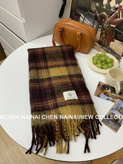 Women's Korean Retro Plaid High-grade Thick Warm Scarfs