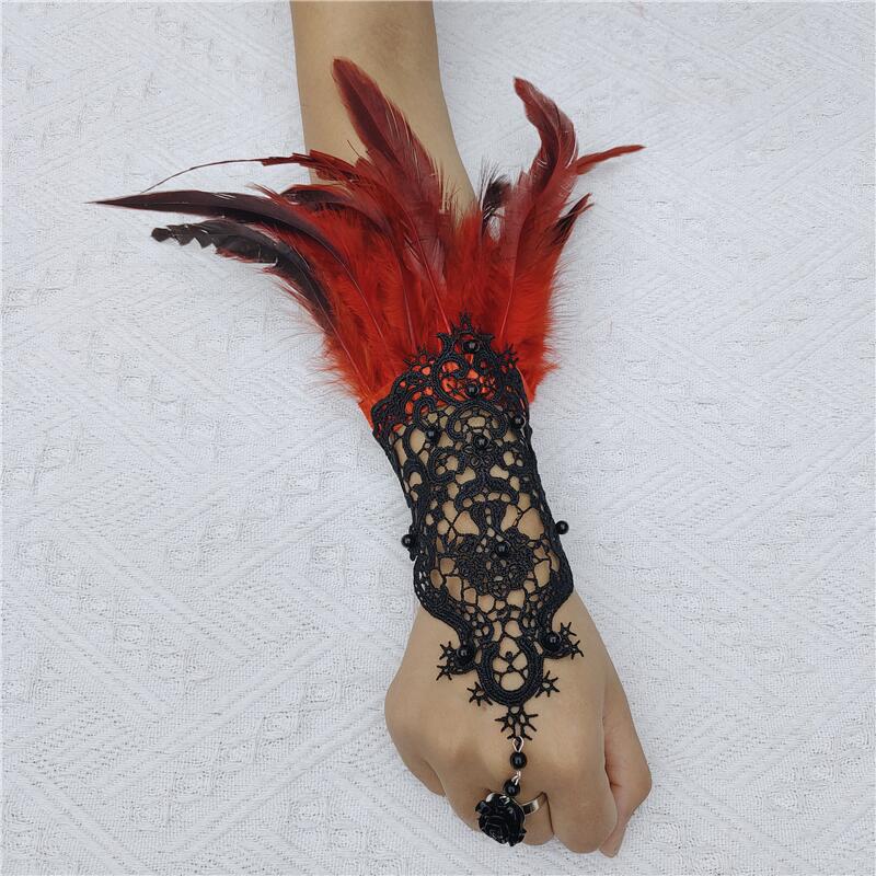 Punk Grace Feather Hook Finger Masquerade Gloves