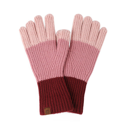 Contrast Color Touch Screen Fingerless Knitted Knitting Gloves