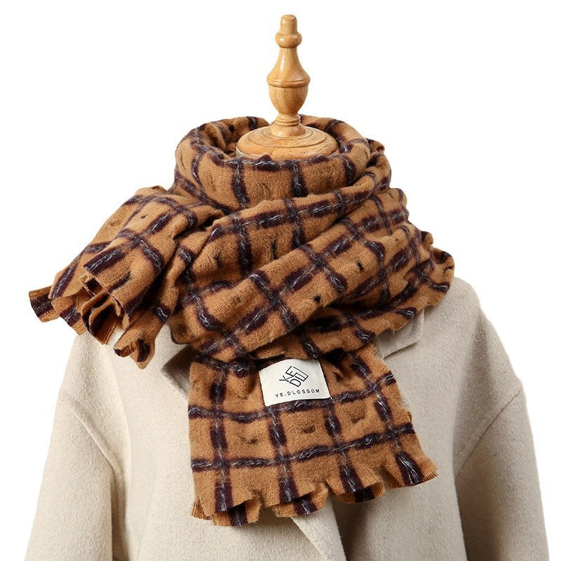 Women's Plaid Hole Korean Style Versatile Soft Scarfs