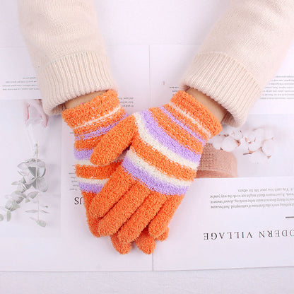 Winter Adult Striped Coral Plush Cycling Ski Gloves