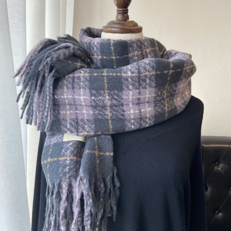 Women's Taro Purple High-grade Tassel Plaid Korean Scarfs