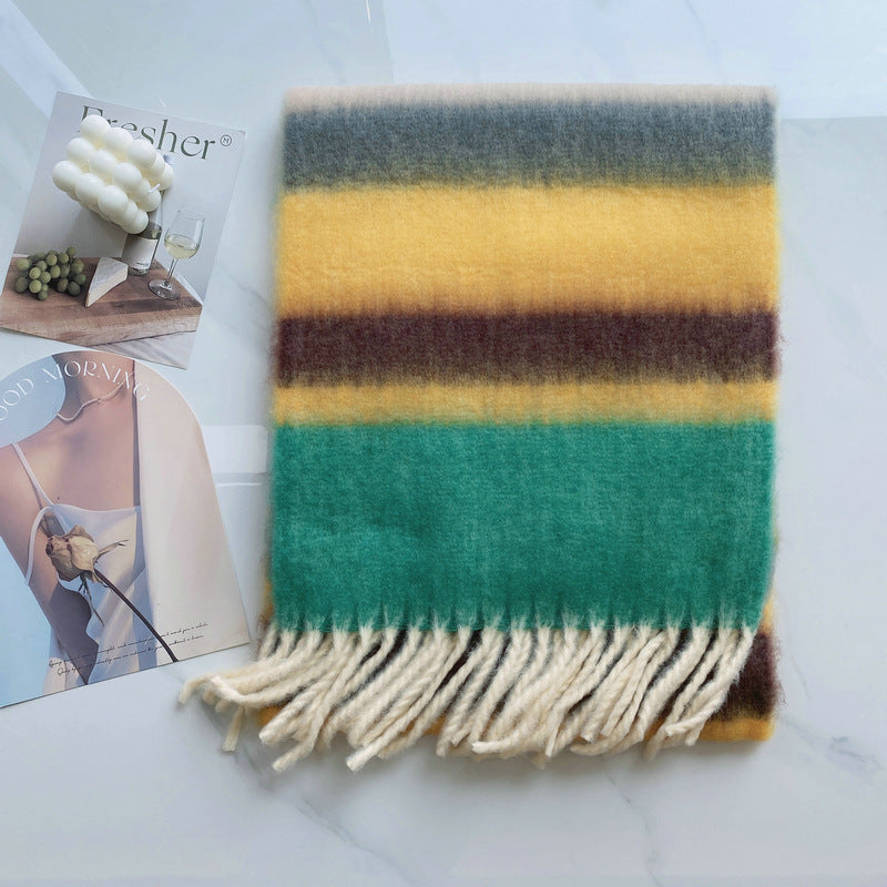 Rainbow Brushed Tassel Winter Thick Color Scarfs