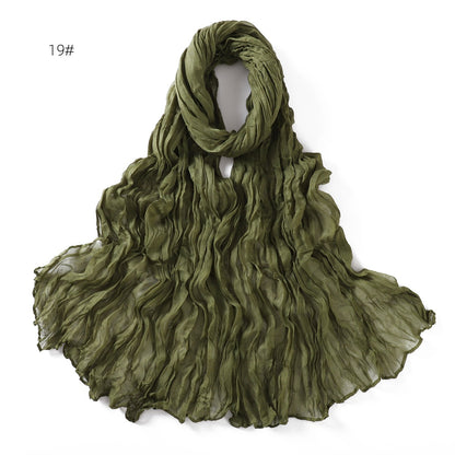 Women's Pure Color Voile Twist Wrinkle Cotton Linen Scarfs