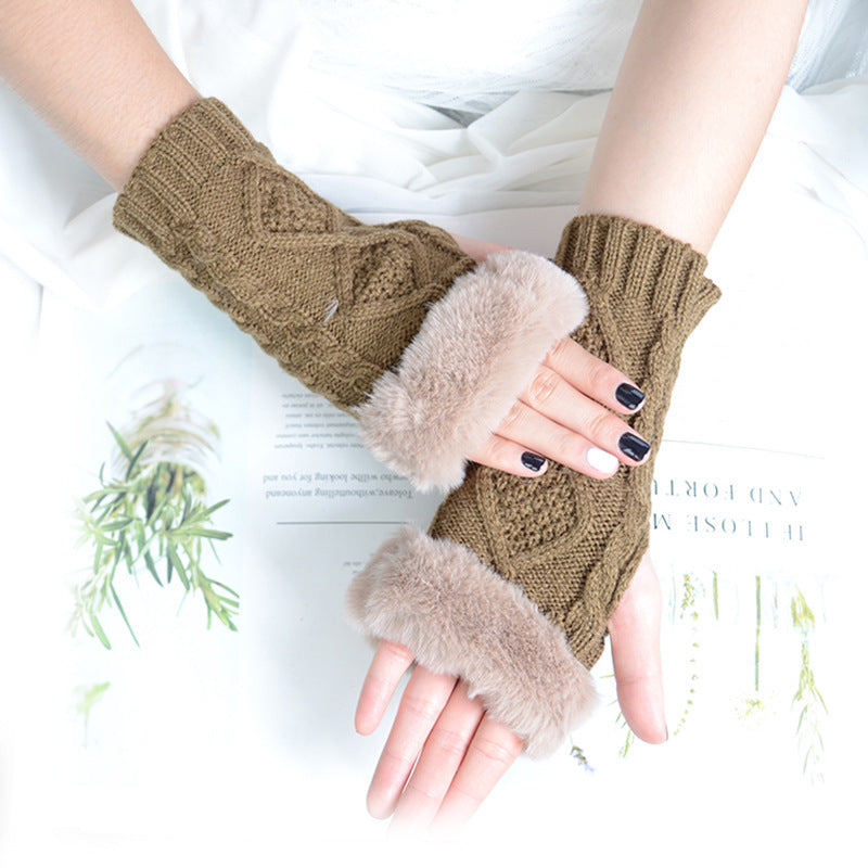 Women's Knitting Wool Oversleeve Knitted Warm Open Gloves